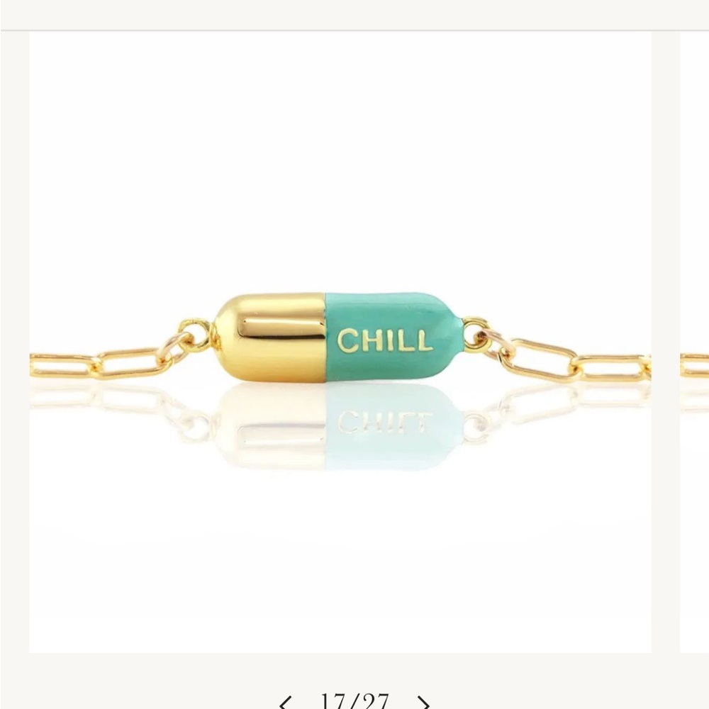 Gold and Green 'Chill Pill’ Enamel Bracelet by Kris Nations